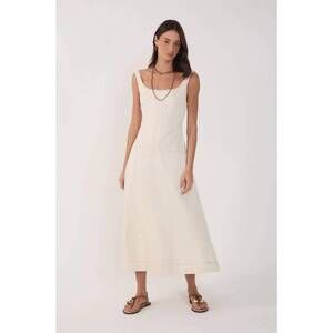 NEW DRESS TO topstitched twill midi dress in off white